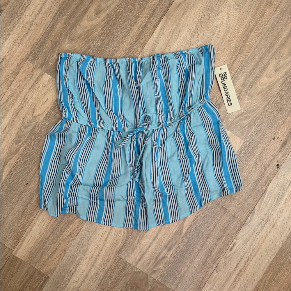 No Boundaries Light Blue Striped Strapless Tube Top